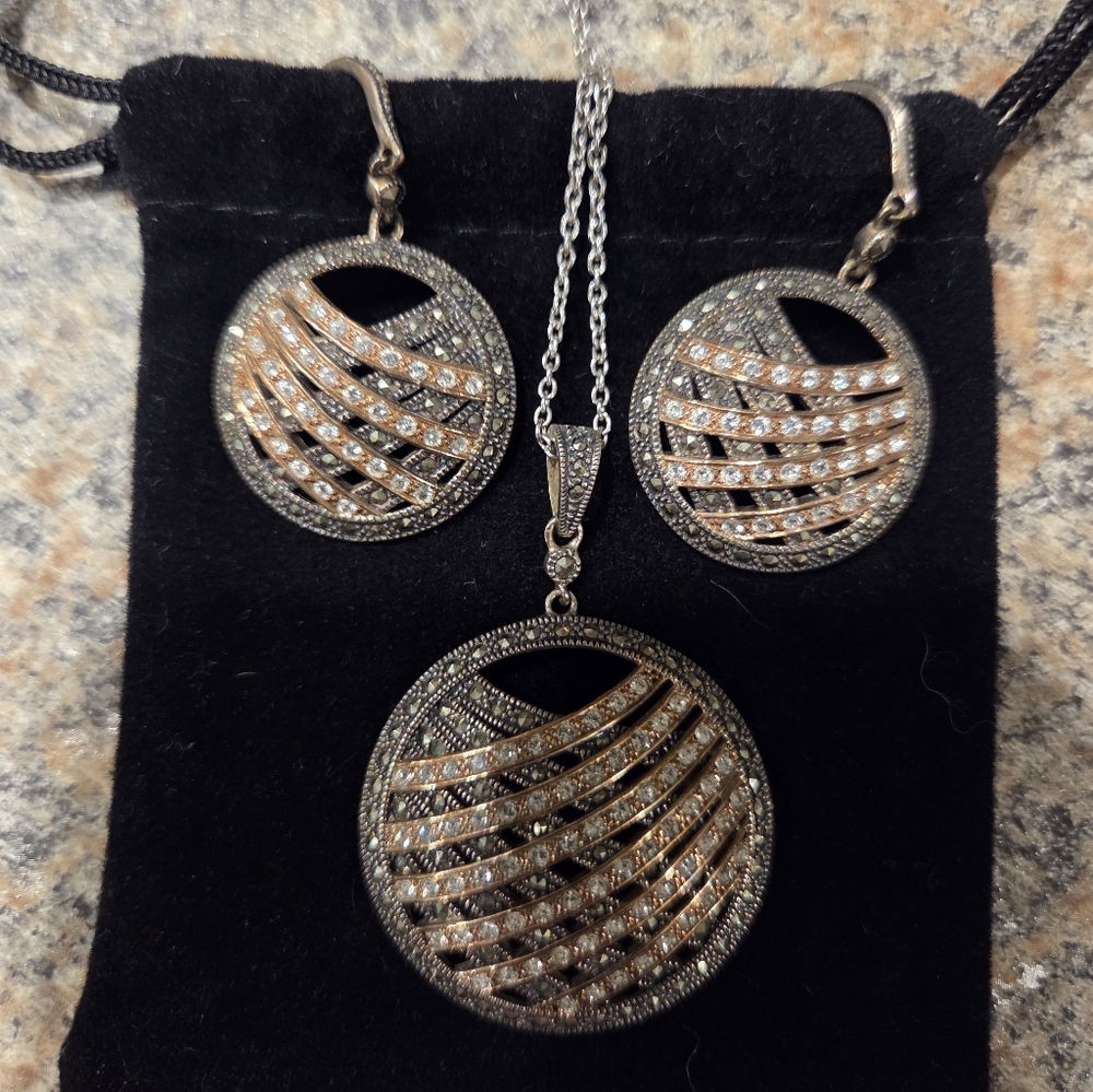 Lavish by TJM Two Tone 18K Rose Gold Over Sterling Silver Pendant And Earrings